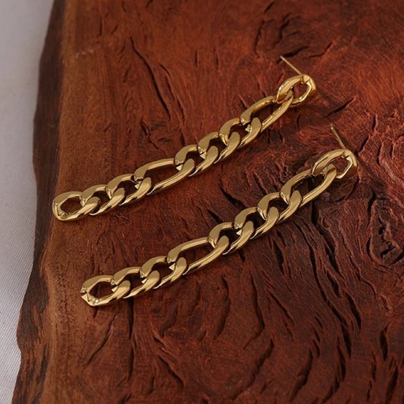 NEW 18K Gold Plated Link Chain Drop Earrings - Picture 6 of 7